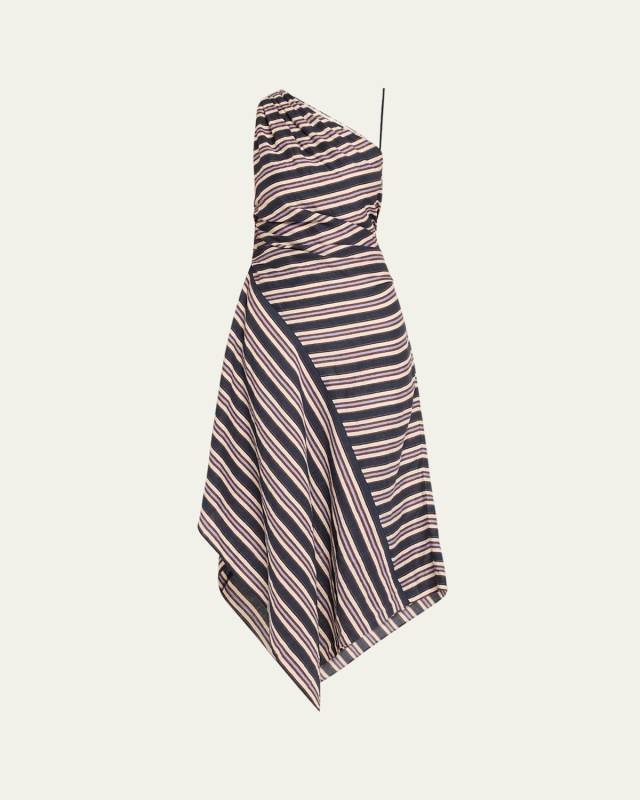 Lyn Stripe One-Shoulder Midi Dress